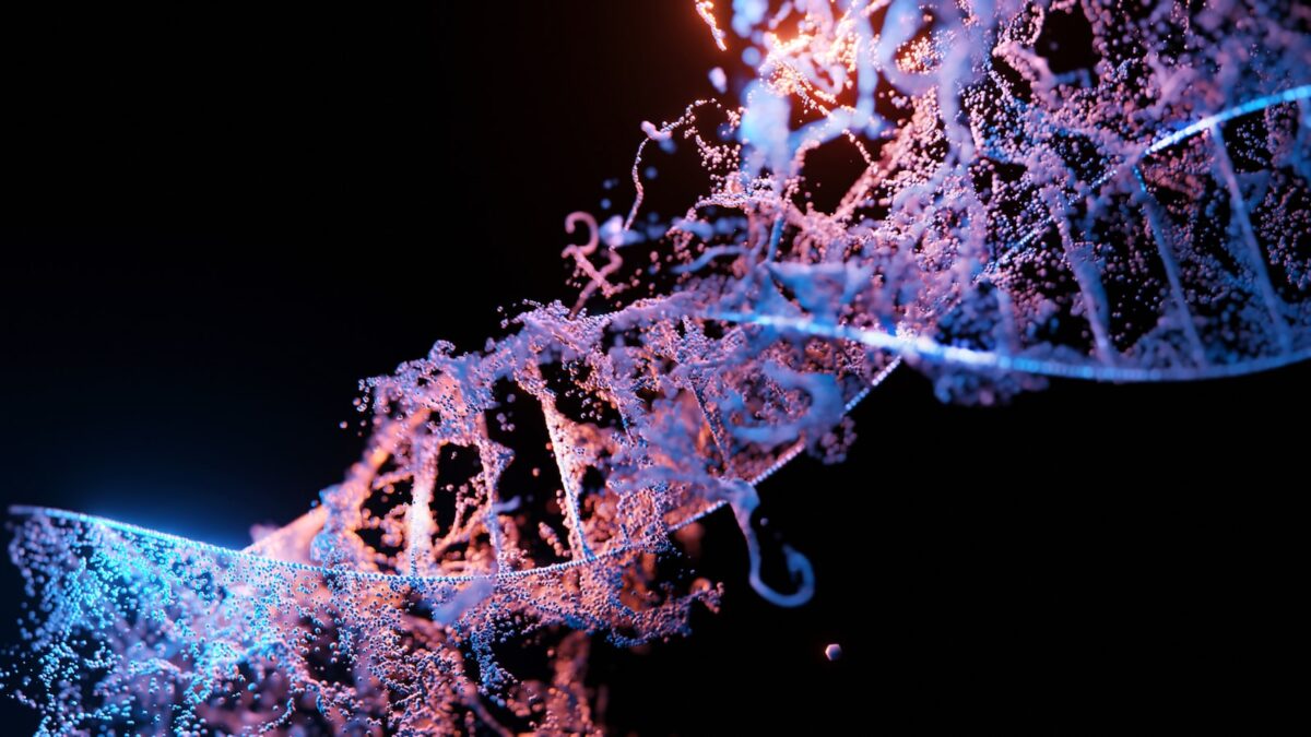 ADN coloré sur fond noir lors d'une analyse d'un test ADN